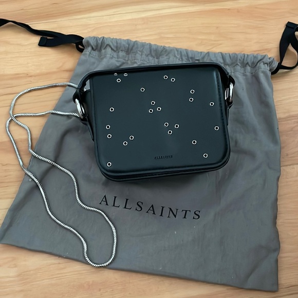 AllSaints Black Leather Crossbody Clutch - Picture 2 of 13